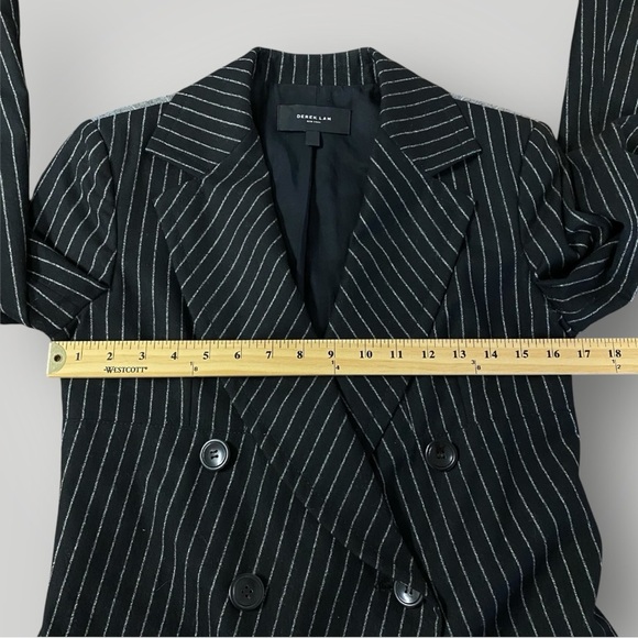 DEREK LAM Wool Double Breasted Striped Blazer Black Sz 4 - Picture 7 of 11